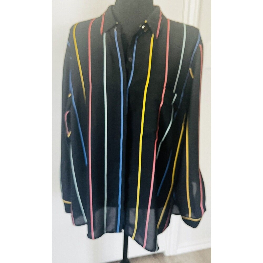Apt 9 Black Multi-Color Pin Stripe Shirt‎ Women’s size XXL Retro geek academia